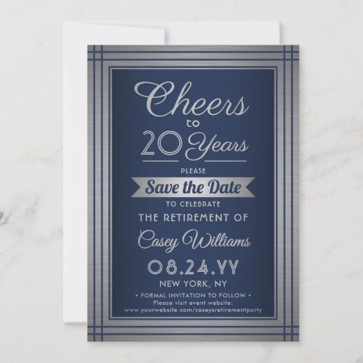 ANY Number Retirement Party juicht Navy Blue Save The Date (Voorkant)