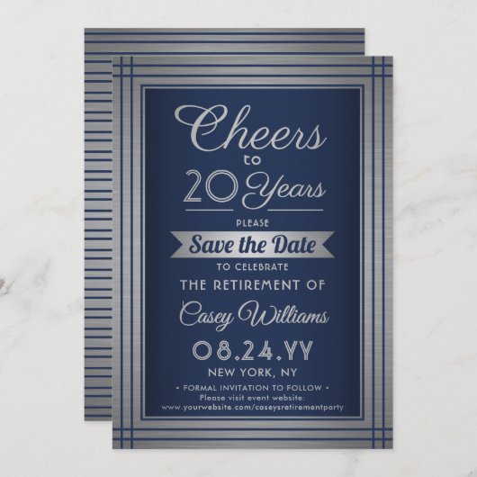 ANY Number Retirement Party juicht Navy Blue Save The Date (Voorkant / Achterkant)