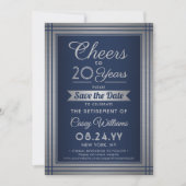 ANY Number Retirement Party juicht Navy Blue Save The Date (Voorkant)