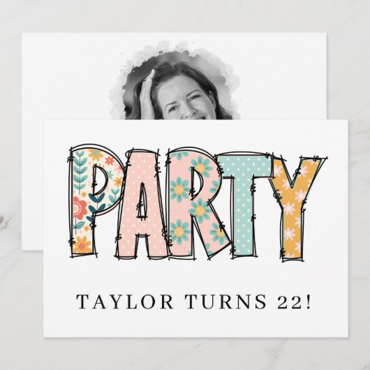 * Any PARTY DIY Invite Doodle Event Birthday Kaart (Voorkant / Achterkant)