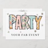* Any PARTY DIY Invite Doodle Event Colorful Kaart (Voorkant / Achterkant)