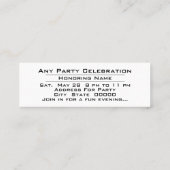 Any Party Time Celebration Hand Out Or Mail Invite Mini Visitekaartje (Achterkant)