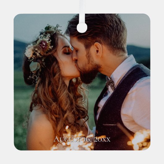 Any Personalized Dated Photo  Metalen Ornament (Voorkant)