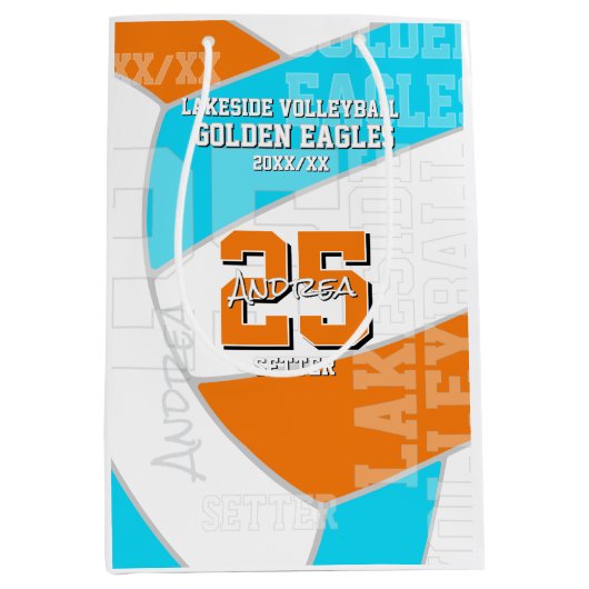 ANY team colors volleyball athlete name Medium Cadeauzakje (Voorkant)