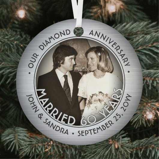 Any Text 2 Photo Diamond 60th Wedding Jubileum Metalen Ornament