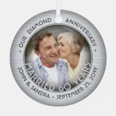 Any Text 2 Photo Diamond 60th Wedding Jubileum Metalen Ornament (Achterkant)