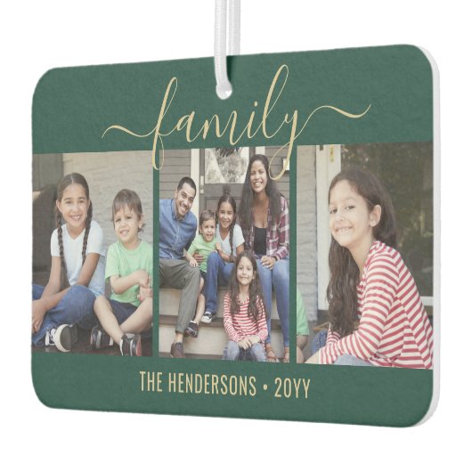 Any Text 4 Photo Script Familie Groen en Goud Luchtverfrisser (Links)