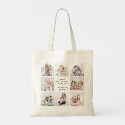 Any Text Front Back Photo Collage Modern Keepsake Tote Bag (Achterkant)