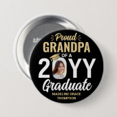 Any Text & Graduate Photo Proud Grandpa Black Gold Ronde Button 7,6 Cm (Voorkant /achterkant)