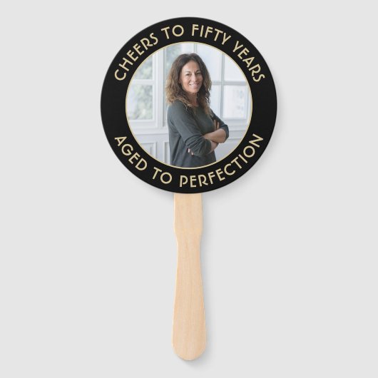 ANY Verjaardag 2 foto's Elegant Zwart en Goud Rond Handwaaier (Achterkant)