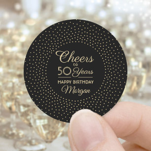 ANY Verjaardag Proost Elegant Zwart en Goud Glitte Ronde Sticker