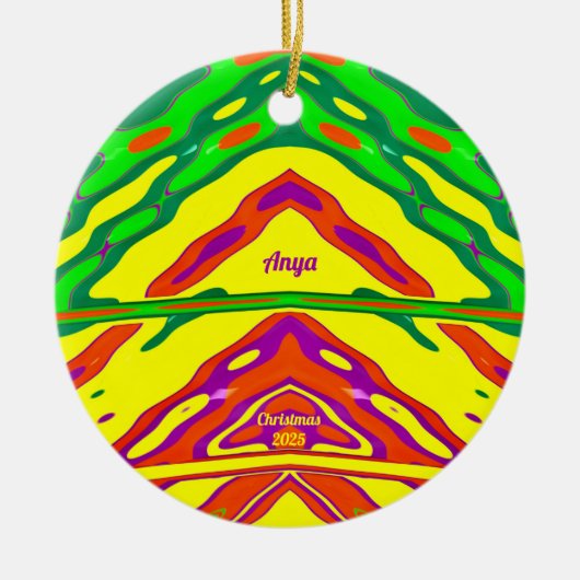 ANYA ~ 3D KERSTMIS Rood Groen Geel 2024 Keramisch Ornament (Voorkant)