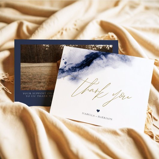 ANYA Boho Navy Blauwe Waterverf Dank u kaart