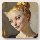 “Anya, Meticulously Content” – A Feminine Feline Bier Onderzetter (Voorkant)