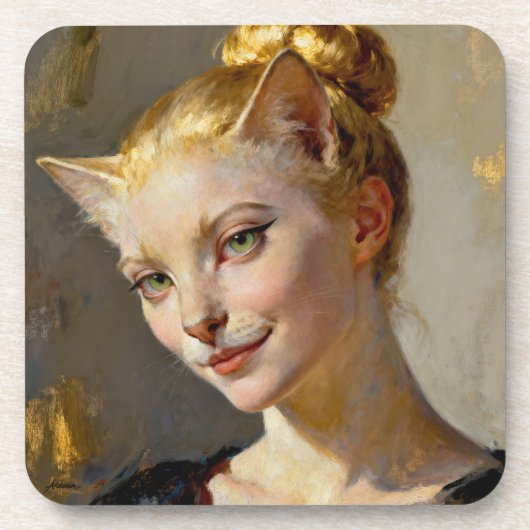 “Anya, Meticulously Content” – A Feminine Feline  Bier Onderzetter (Voorkant)
