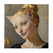 “Anya, Meticulously Content” – A Feminine Feline  Tegeltje (Voorkant)