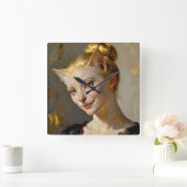 “Anya, Meticulously Content” – A Feminine Feline  Vierkante Klok (Huis)