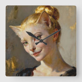 “Anya, Meticulously Content” – A Feminine Feline  Vierkante Klok (Voorkant)