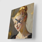 “Anya, Meticulously Content” – A Feminine Feline  Vierkante Klok (Hoek)