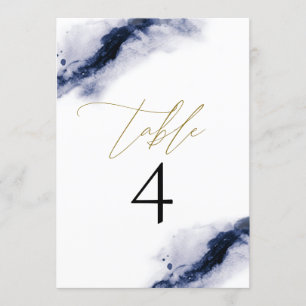 ANYA   Navy Blue Waterverf Gold Table Number Kaart