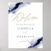 ANYA | Navy Blue Waterverf Splash Gold Welkom Poster (Voorkant)