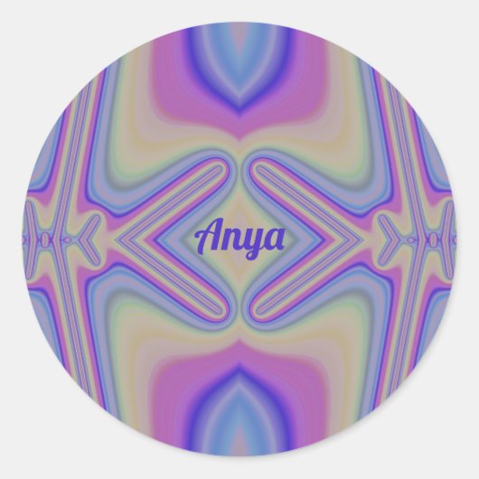 ANYA ~ pasteltinten fractal ~ gepersonaliseerd Ronde Sticker (Voorkant)
