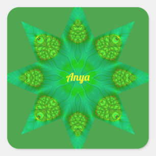 ANYA ~WOW! Octagonal Green Star Fractal Design ~ Vierkante Sticker