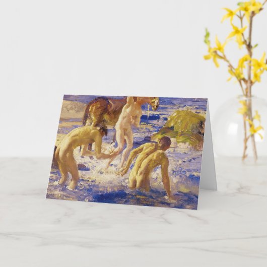 Anzacs baden in het Zee Fine Art Groeten Kaart (Gele Bloem)