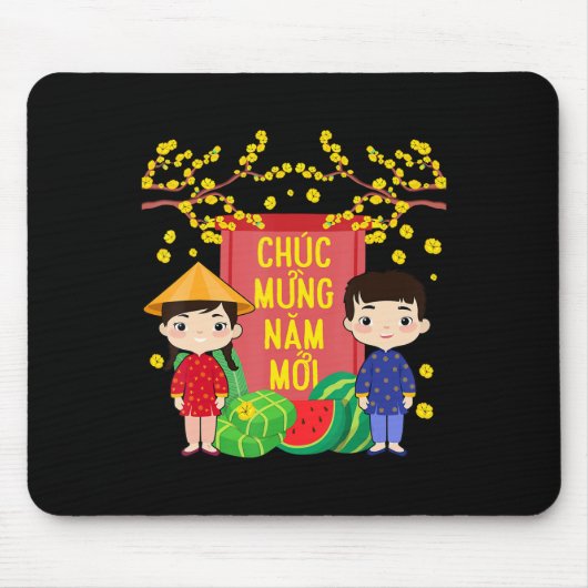 Ao Dai Kinder Chuc Mung Nam Moi Vietnamees nieuwja Muismat (Voorkant)