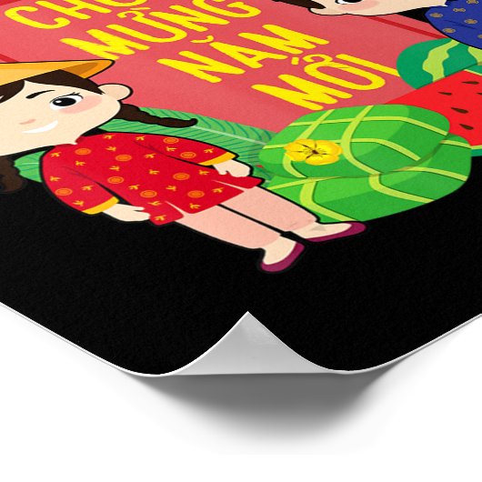 Ao Dai Kinder Chuc Mung Nam Moi Vietnamees nieuwja Poster (Hoek)
