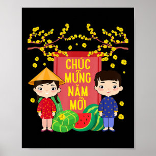 Ao Dai Kinder Chuc Mung Nam Moi Vietnamees nieuwja Poster
