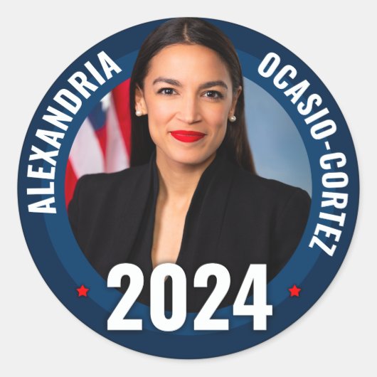 AOC - Alexandria Ocasio-Cortez 2024 Ronde Sticker (Voorkant)