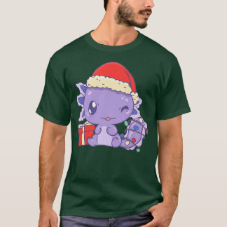 Aolotl Santa Hat Xmas Lights Cute Kawaii Aolotl Ch T-shirt