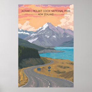 Aoraki Mount Cook Nationaal Park Nieuw-Zeeland Rei Poster