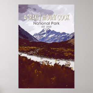 Aoraki Mount Cook Nationaal Park Nieuw-Zeeland Ret Poster