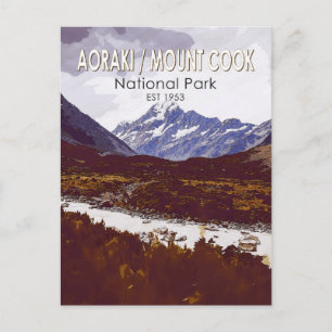 Aoraki Mount Cook National Park New Zealand Retro Briefkaart