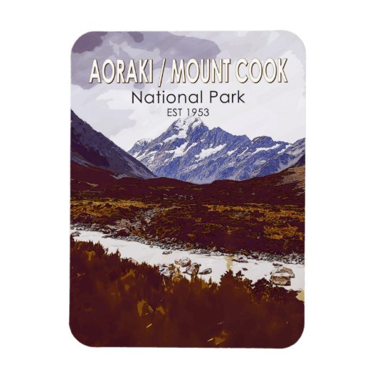 Aoraki Mount Cook National Park New Zealand Retro Magneet (Verticaal)