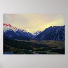Aoraki/Mount Cook, Nieuw-Zeeland, bij zonsopgang Poster