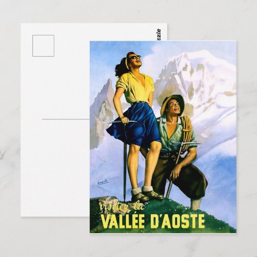 Aosta valley, bergbeklimingspaar.Vintage-reis Briefkaart (Voorkant / Achterkant)