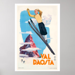 Aosta Valley Italië Vintage Ski Poster