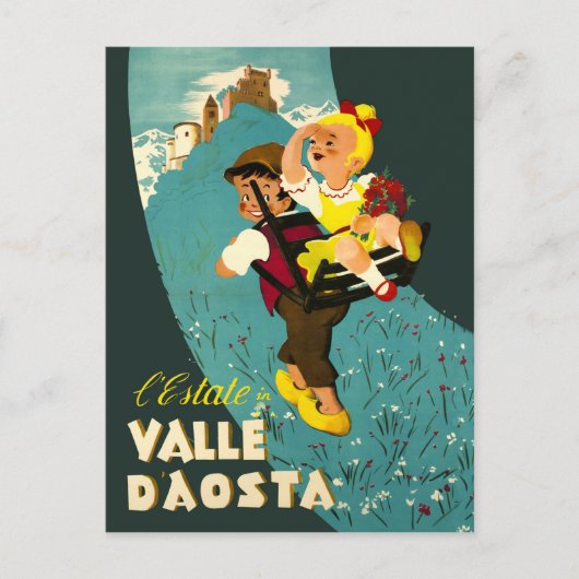 Aosta Valley, jongen en meisje op de berg Briefkaart (Voorkant)