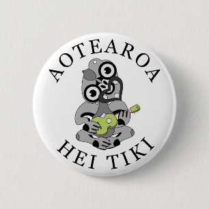 Aotearoa Hei Tiki met groene ukelele Ronde Button 5,7 Cm