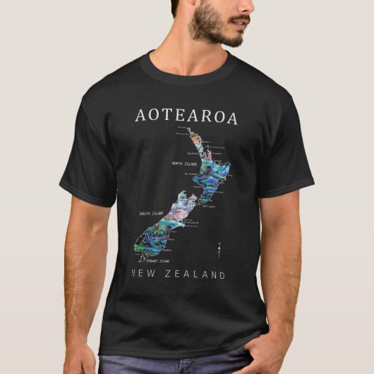 AOTEAROA NIEUW-ZEELAND KIWI KAART T-SHIRT (Voorkant)
