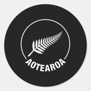Aotearoa Nieuw-Zeeland Zilveren Varen Kiwi Maori N Ronde Sticker