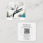 *~* AP10 Flower Bird of Paradise QR Waterverf Vierkante Visitekaartje (Voorkant / Achterkant)