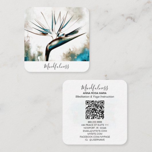 *~* AP10 Flower Bird of Paradise QR Waterverf Vierkante Visitekaartje (Voorkant / Achterkant)