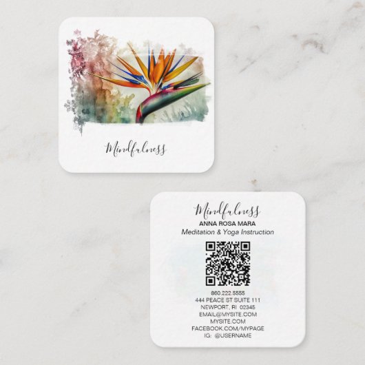 *~* AP10 Flower Bird of Paradise Waterverf QR Vierkante Visitekaartje (Voorkant / Achterkant)