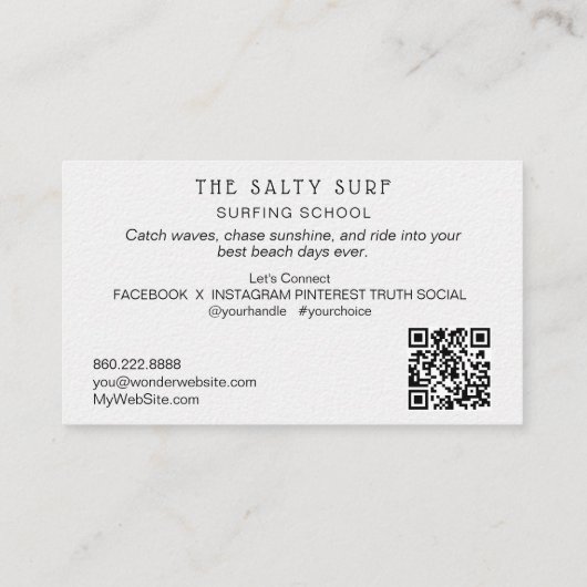 ** AP13 6 Whimsical Beach Coastal Surfboard Zee Visitekaartje (Achterkant)