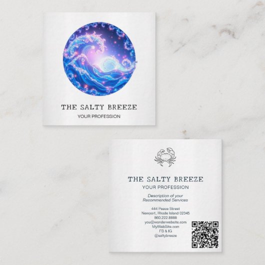 *~* AP13 Nautisch strand Dromerige golven Sparkle  Vierkante Visitekaartje (Voorkant / Achterkant)