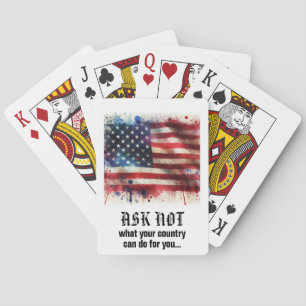 *** AP16 Amerikaanse vlag 4 citaat JFK Vraag niet Pokerkaarten